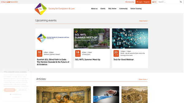 Screenshot of the Society For Computers And Law website