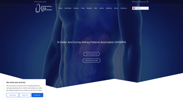 Screenshot of the St Helier & Surrey Kpa (Kidney Patients Association) website