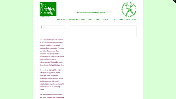 Screenshot of the The Finchley Society website