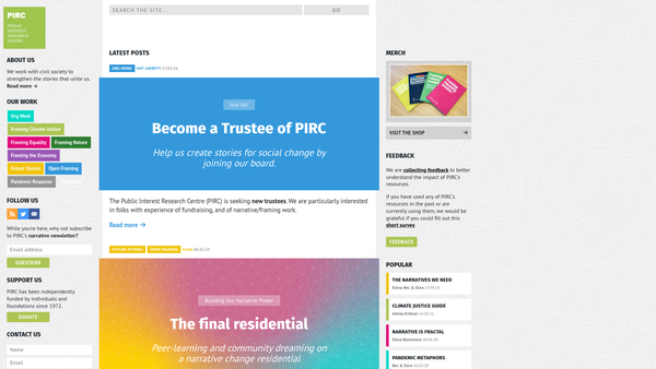 Screenshot of the Public Interest Research Centre Limited website