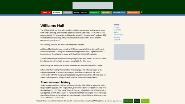 Screenshot of the Williams Memorial Hall website