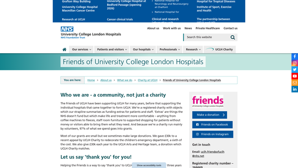 Screenshot of the Friends Of University College London Hospitals website