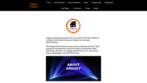 Screenshot of the Argosy Players website