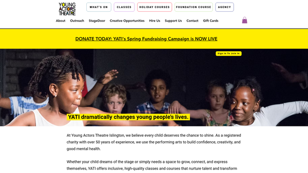 Screenshot of the Young Actors' Theatre Islington website