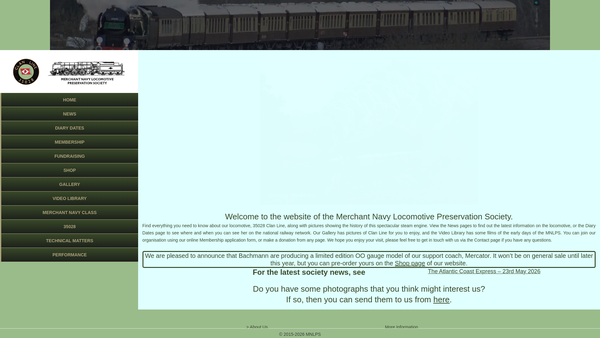 Screenshot of the Merchant Navy Locomotive Preservation Society Limited website
