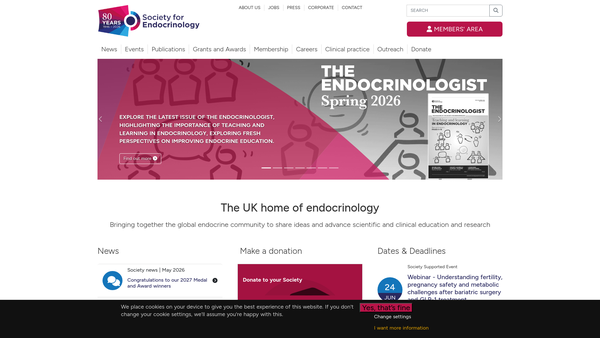 Screenshot of the Society For Endocrinology website
