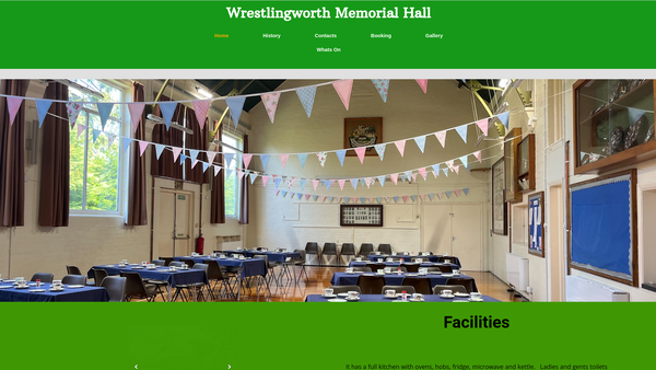 Screenshot of the Wrestlingworth Village Hall, Now Known As Wrestlingworth Memorial Hall website