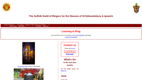 Screenshot of the The Suffolk Guild Of Ringers For The Diocese Of St Edmundsbury And Ipswich website