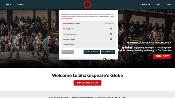 Screenshot of the The Shakespeare Globe Trust website