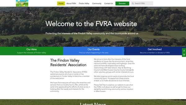 Screenshot of the Findon Valley Residents' Association website