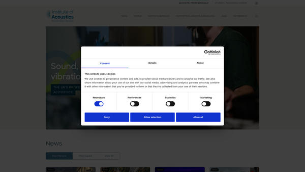 Screenshot of the The Institute Of Acoustics Limited website