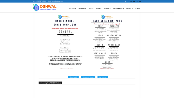 Screenshot of the Oshwal Association Of The UK website