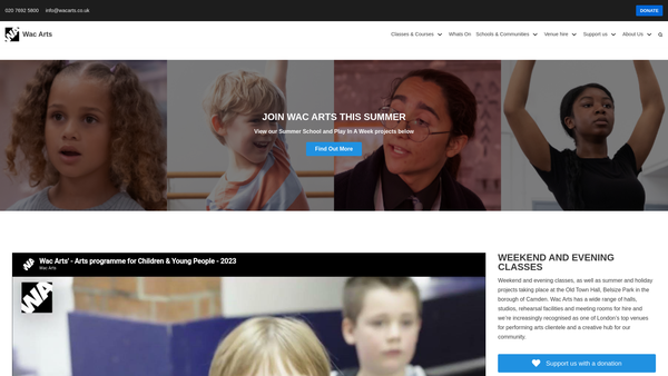 Screenshot of the Wac Arts website