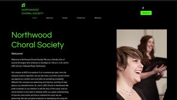 Screenshot of the Northwood Choral Society website