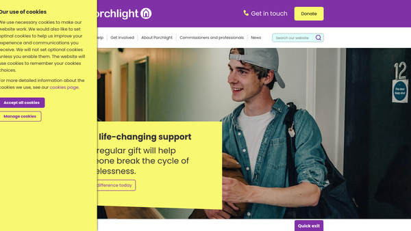 Screenshot of the Porchlight website