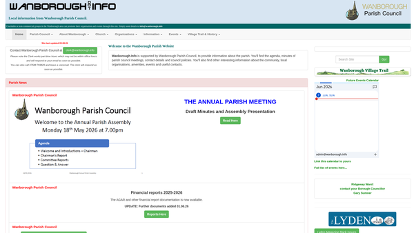 Screenshot of the Wanborough Village Hall website