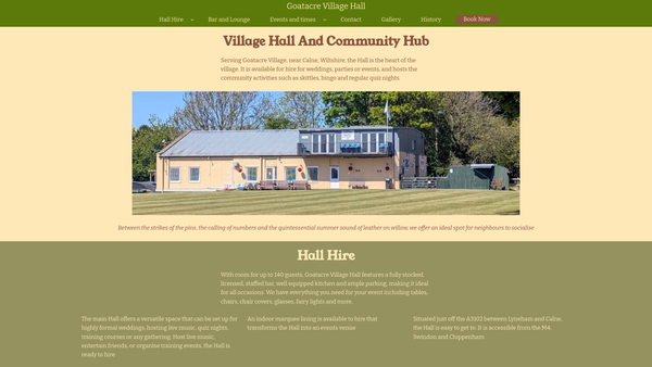 Screenshot of the Goatacre Village Hall website