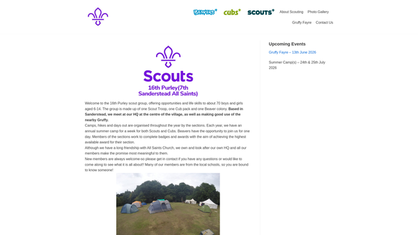 Screenshot of the 16th Purley (7Th Sanderstead All Saints) Scout Group website