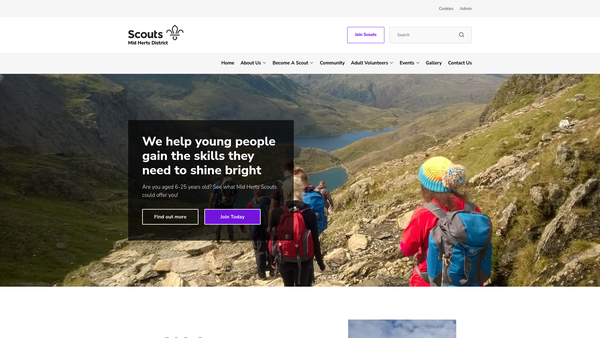 Screenshot of the Mid Herts District Scout Council website