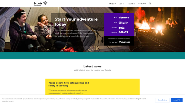 Screenshot of the Great Amwell Scout Group (Tl/2357) website