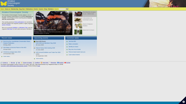 Screenshot of the The Amateur Entomologists' Society website