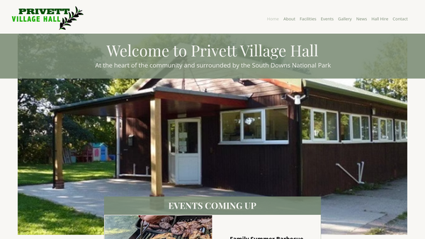 Screenshot of the Privett Village Hall website