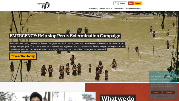Screenshot of the Survival International Charitable Trust website
