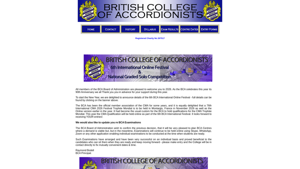 Screenshot of the British College Of Accordionists Limited website