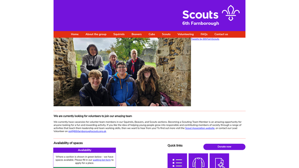 Screenshot of the 6th Farnborough Scout Group website