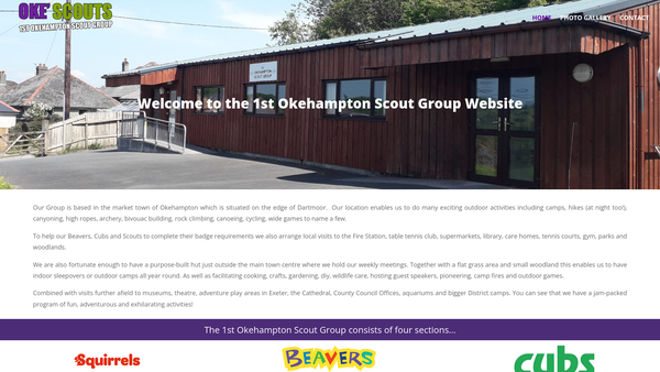 Screenshot of the 1st Okehampton Scout Group website
