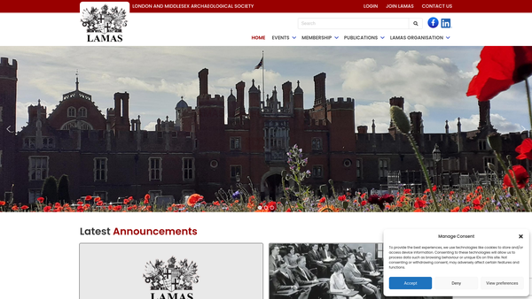 Screenshot of the London And Middlesex Archaeological Society website