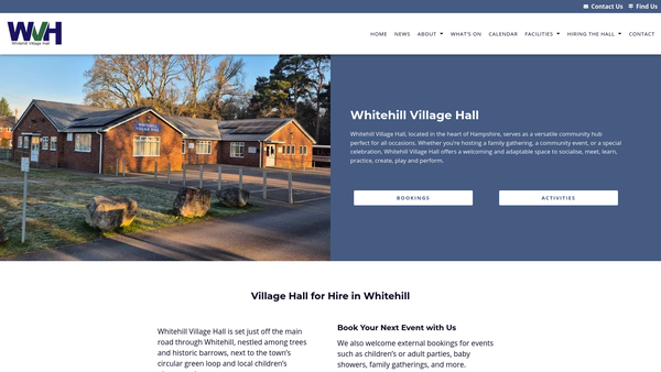 Screenshot of the Whitehill Village Hall website
