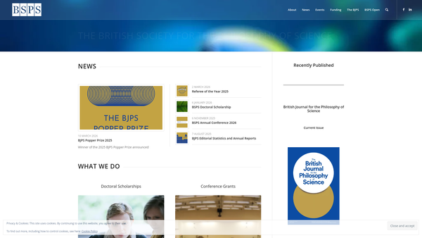 Screenshot of the The British Society For The Philosophy Of Science website