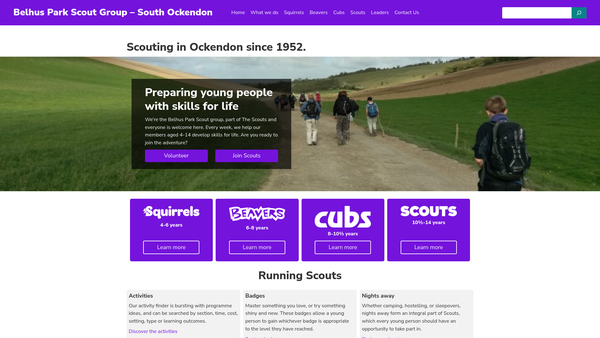 Screenshot of the Belhus Park Scout Group website