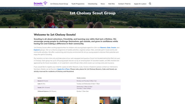 Screenshot of the 1st Cholsey Scout Group website