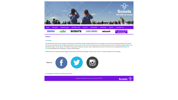 Screenshot of the 9th Erith Air Scout Group website