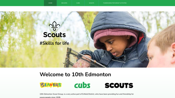 Screenshot of the 10th Edmonton Scout Group website
