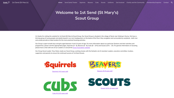 Screenshot of the 1st Send (St Mary's) Scout Group website