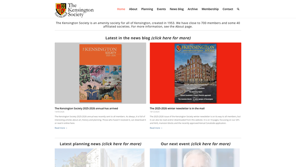 Screenshot of the The Kensington Society website