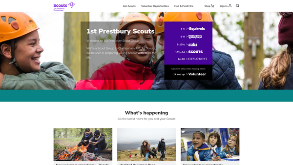 Screenshot of the 1st Prestbury Scout Group website