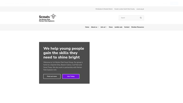 Screenshot of the 1st Merton Park Scout Group website