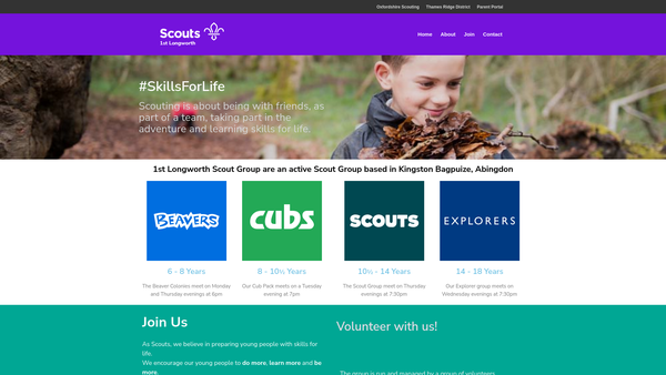 Screenshot of the 1st Longworth Scout Group website