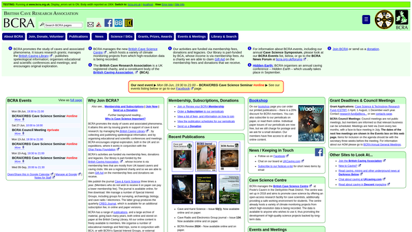 Screenshot of the The British Cave Research Association website