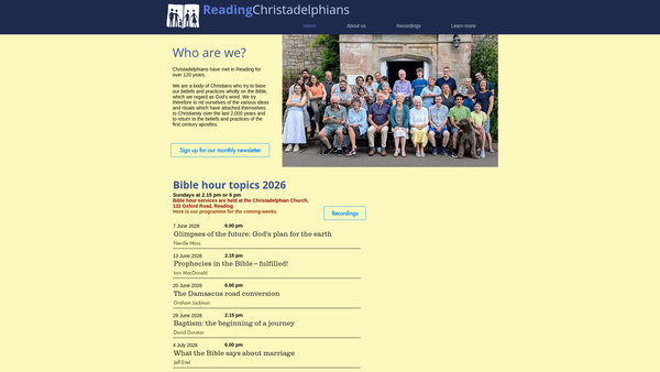 Screenshot of the Reading Christadelphians website