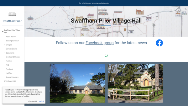 Screenshot of the Swaffham Prior Village Hall website