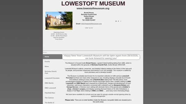 Screenshot of the Lowestoft Museum website