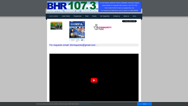 Screenshot of the Basildon Hospital Radio website