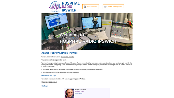 Screenshot of the Hospital Radio Ipswich website