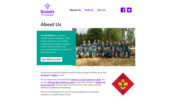 Screenshot of the 1st Heathfield Scout Group website