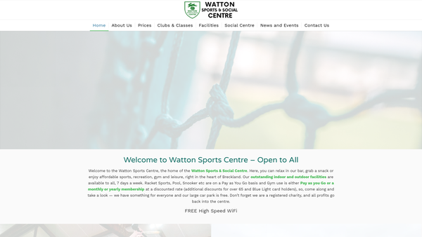 Screenshot of the Watton Sports And Recreational Centre website